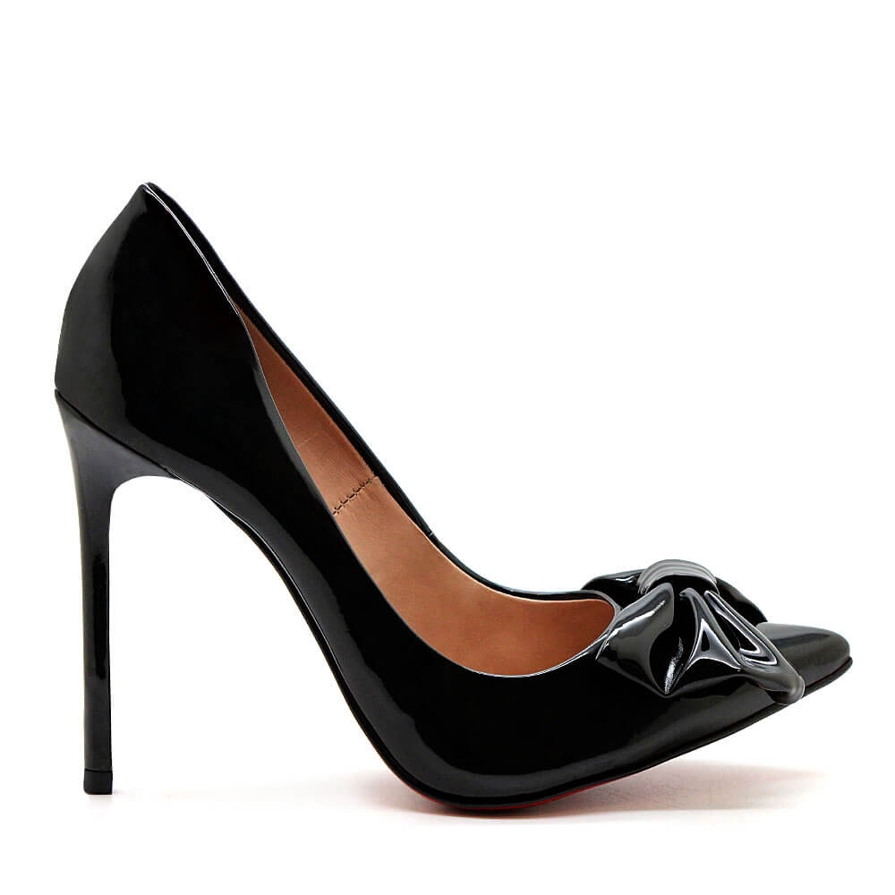 Scarpin Royalz Verniz Sola Vermelha Salto Alto Fino Celine Laço Preto Royalz Royalz