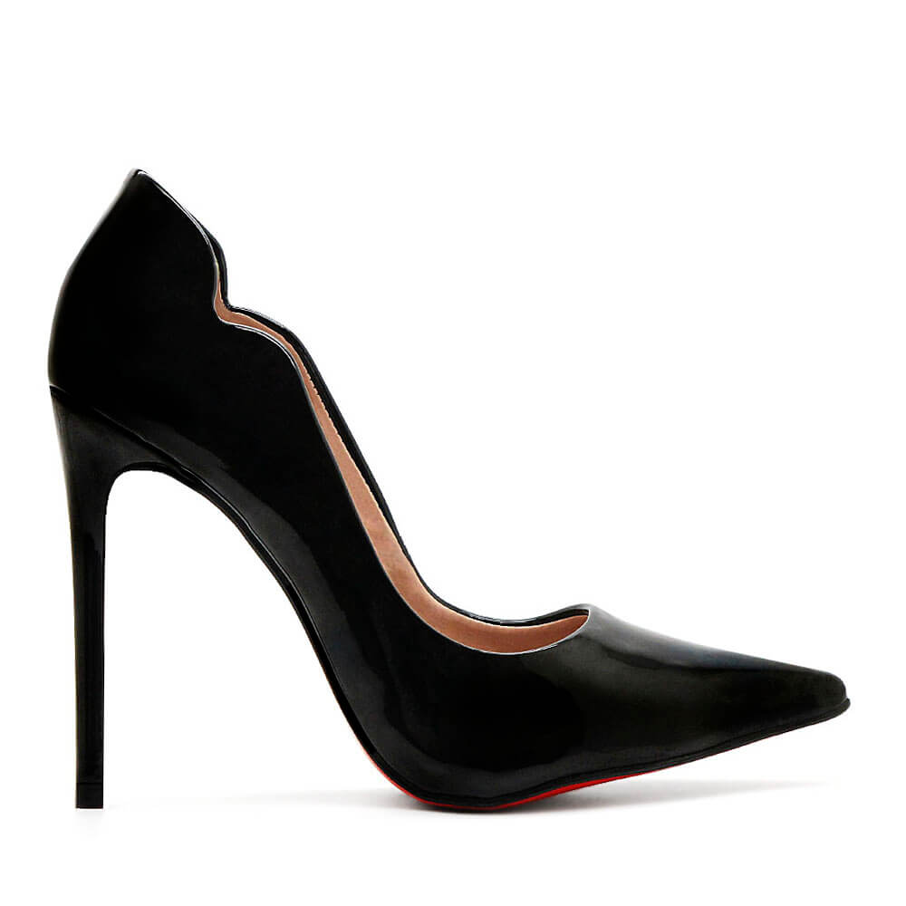 Scarpin Royalz Verniz Salto Alto Fino Celine Curvas Sola Vermelha Preto Royalz Royalz